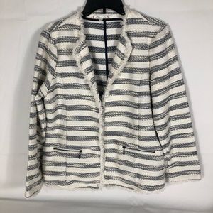 Willow & Clay Jacket Womens Large Striped Pockets Fringe Trim Cardigan Zipper